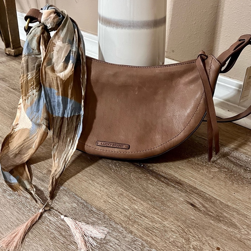 Lucky Brand Leather Crossbody W/Scarf Detail
